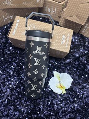 Stanley Black Stainless Travel Bottle with Silver Monogram